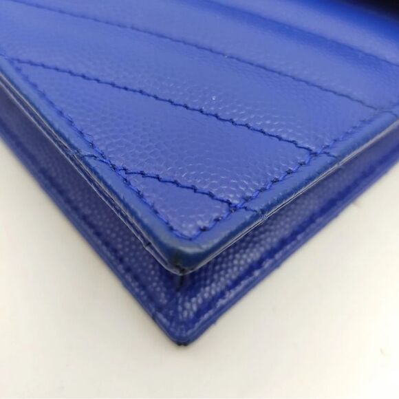 SAINT LAURENT Royal Blue Chevron Quilted Grain De Poudre Envelope Clutch Wallet - Picture 6 of 12